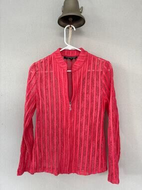 Vintage 90's Y2K T&W Designs Coral Pink Sheer Lace Full Zip Lightweight Jacket